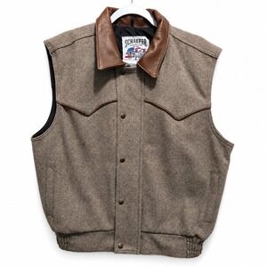 Schaefer Outfitter Mens Large Wool Vest Brown Leather Collar Western Cowboy USA